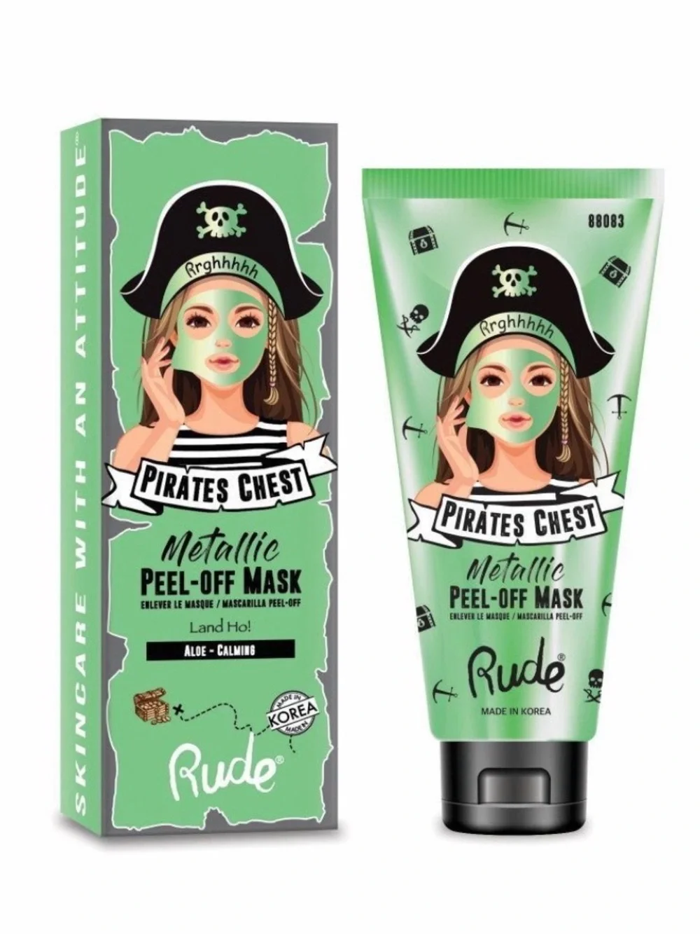 RUDE Pirate's Chest Land Ho! Glowing Calming Aloe Green Peel Off Korean Mask